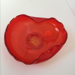 VTG Red Glass Serving or Candy Dish